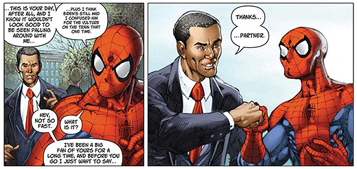 Obama and Spiderman fist bump